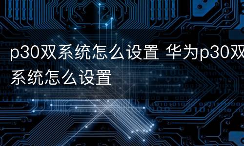p30双系统怎么设置 华为p30双系统怎么设置