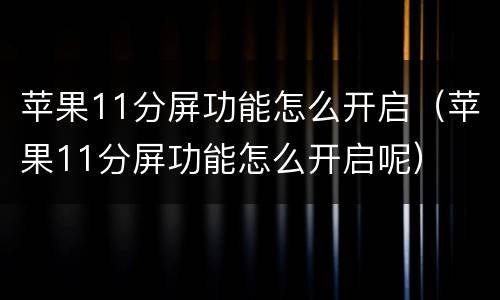 苹果11分屏功能怎么开启（苹果11分屏功能怎么开启呢）