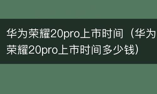华为荣耀20pro上市时间（华为荣耀20pro上市时间多少钱）