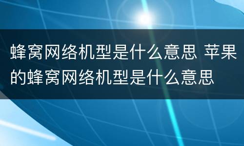 蜂窝网络机型是什么意思 苹果的蜂窝网络机型是什么意思