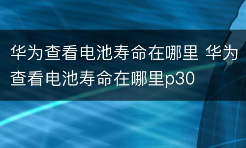 华为查看电池寿命在哪里 华为查看电池寿命在哪里p30