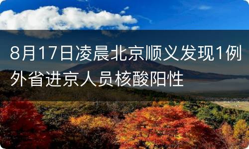 8月17日凌晨北京顺义发现1例外省进京人员核酸阳性