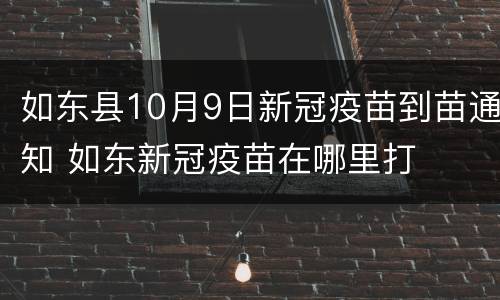 如东县10月9日新冠疫苗到苗通知 如东新冠疫苗在哪里打