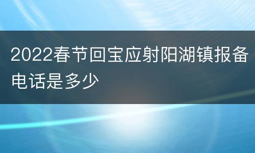 2022春节回宝应射阳湖镇报备电话是多少