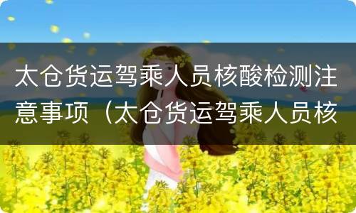 太仓货运驾乘人员核酸检测注意事项（太仓货运驾乘人员核酸检测注意事项及要求）