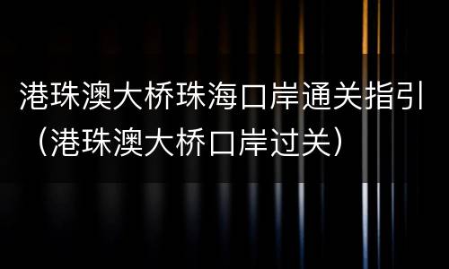 港珠澳大桥珠海口岸通关指引（港珠澳大桥口岸过关）