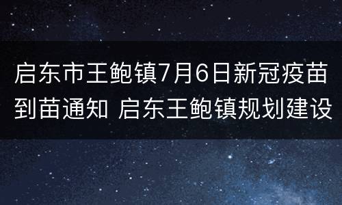 启东市王鲍镇7月6日新冠疫苗到苗通知 启东王鲍镇规划建设中的高铁站