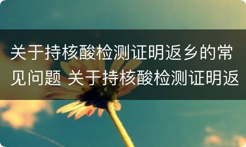 关于持核酸检测证明返乡的常见问题 关于持核酸检测证明返乡的常见问题及建议