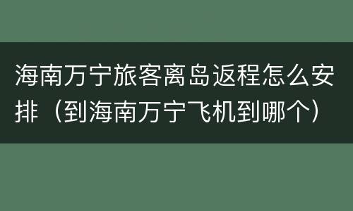 海南万宁旅客离岛返程怎么安排（到海南万宁飞机到哪个）