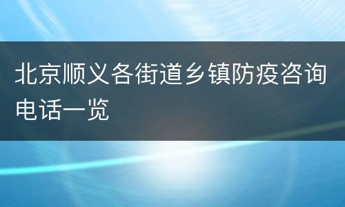北京顺义各街道乡镇防疫咨询电话一览