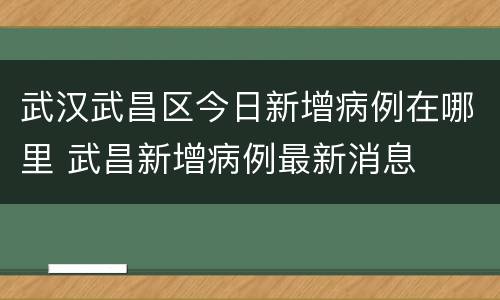 武汉武昌区今日新增病例在哪里 武昌新增病例最新消息