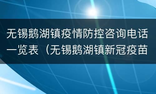 无锡鹅湖镇疫情防控咨询电话一览表（无锡鹅湖镇新冠疫苗接种点）