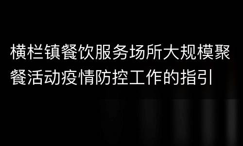 横栏镇餐饮服务场所大规模聚餐活动疫情防控工作的指引
