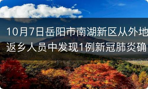 10月7日岳阳市南湖新区从外地返乡人员中发现1例新冠肺炎确诊病例