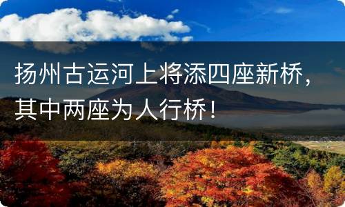 扬州古运河上将添四座新桥，其中两座为人行桥！