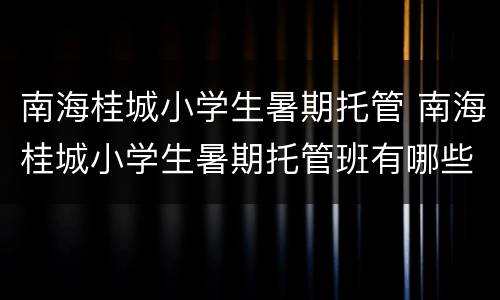 南海桂城小学生暑期托管 南海桂城小学生暑期托管班有哪些