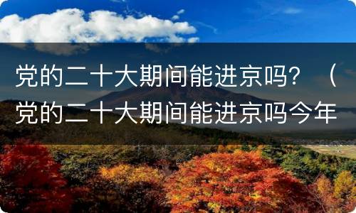 党的二十大期间能进京吗？（党的二十大期间能进京吗今年）