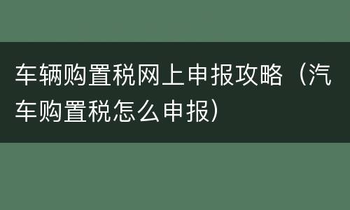 车辆购置税网上申报攻略（汽车购置税怎么申报）