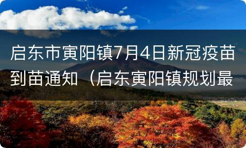 启东市寅阳镇7月4日新冠疫苗到苗通知（启东寅阳镇规划最新消息）