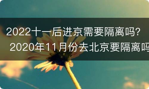 2022十一后进京需要隔离吗？ 2020年11月份去北京要隔离吗