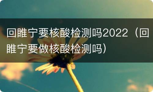 回睢宁要核酸检测吗2022（回睢宁要做核酸检测吗）