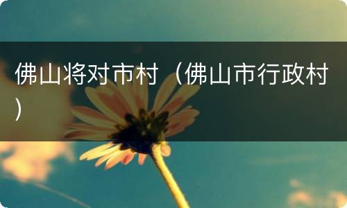 佛山将对市村（佛山市行政村）