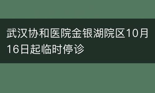 武汉协和医院金银湖院区10月16日起临时停诊