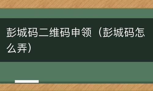 彭城码二维码申领（彭城码怎么弄）