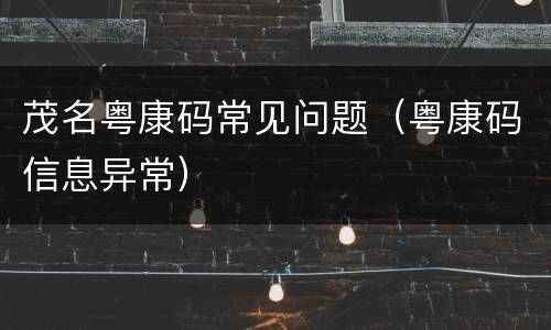茂名粤康码常见问题（粤康码信息异常）