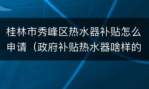 桂林市秀峰区热水器补贴怎么申请（政府补贴热水器啥样的）
