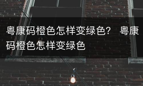 粤康码橙色怎样变绿色？ 粤康码橙色怎样变绿色