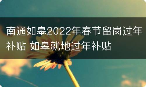 南通如皋2022年春节留岗过年补贴 如皋就地过年补贴