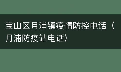 宝山区月浦镇疫情防控电话（月浦防疫站电话）