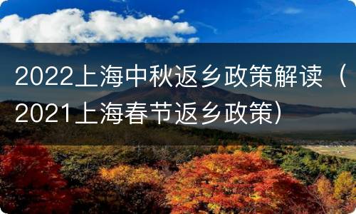 2022上海中秋返乡政策解读（2021上海春节返乡政策）