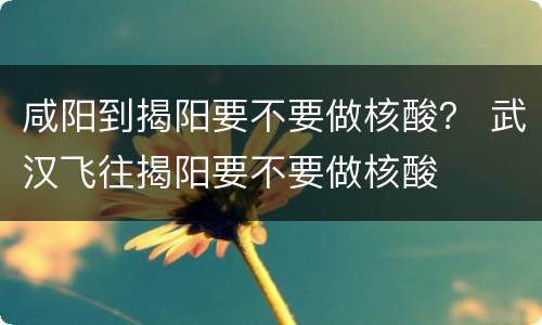 咸阳到揭阳要不要做核酸？ 武汉飞往揭阳要不要做核酸