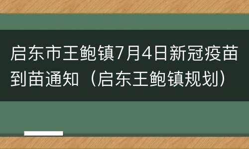 启东市王鲍镇7月4日新冠疫苗到苗通知（启东王鲍镇规划）