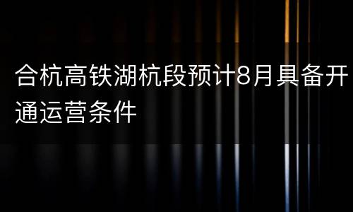 合杭高铁湖杭段预计8月具备开通运营条件