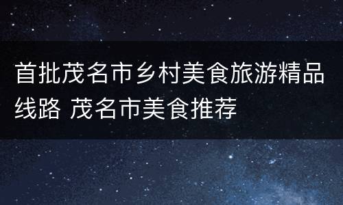 首批茂名市乡村美食旅游精品线路 茂名市美食推荐