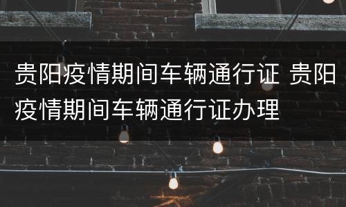 贵阳疫情期间车辆通行证 贵阳疫情期间车辆通行证办理