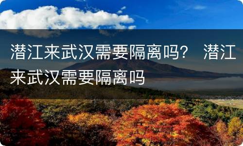 潜江来武汉需要隔离吗？ 潜江来武汉需要隔离吗