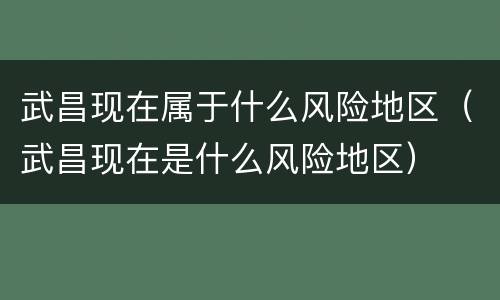 武昌现在属于什么风险地区（武昌现在是什么风险地区）