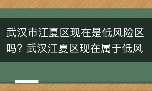 武汉市江夏区现在是低风险区吗? 武汉江夏区现在属于低风险地区吗
