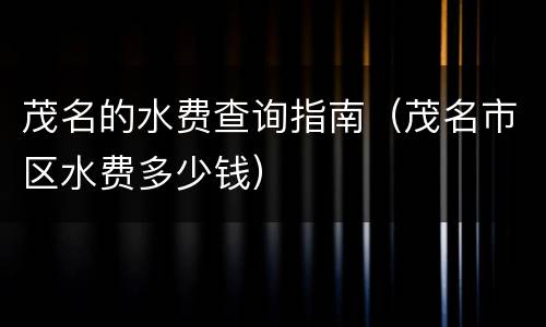 茂名的水费查询指南（茂名市区水费多少钱）