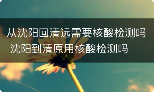 从沈阳回清远需要核酸检测吗 沈阳到清原用核酸检测吗
