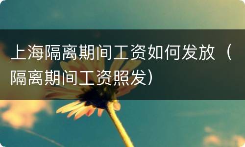 上海隔离期间工资如何发放（隔离期间工资照发）