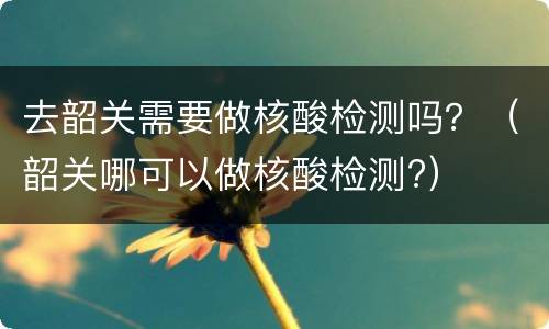 去韶关需要做核酸检测吗？（韶关哪可以做核酸检测?）