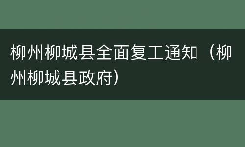 柳州柳城县全面复工通知（柳州柳城县政府）
