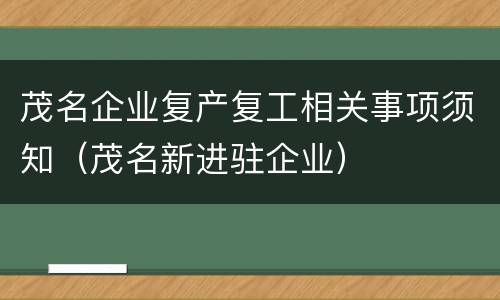 茂名企业复产复工相关事项须知（茂名新进驻企业）