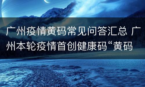 广州疫情黄码常见问答汇总 广州本轮疫情首创健康码“黄码”制度