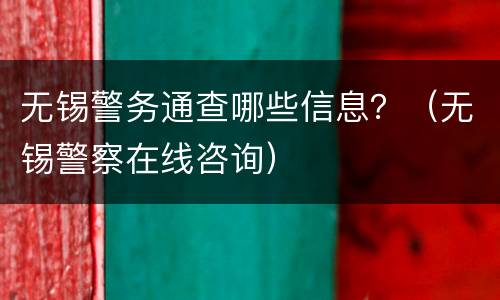 无锡警务通查哪些信息？（无锡警察在线咨询）